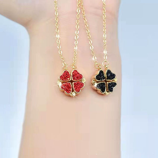 Red And Black Love Pendant Clover Necklace