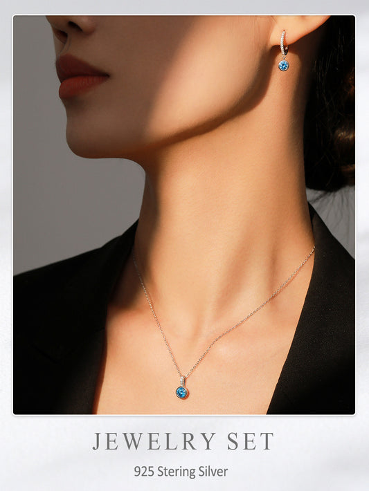 Luxury Sea Blue Artificial Diamond Earrings and Necklace