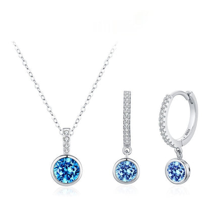 Luxury Sea Blue Artificial Diamond Earrings and Necklace