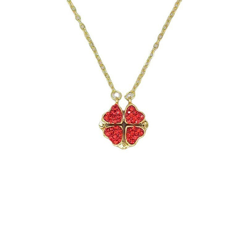 Red And Black Love Pendant Clover Necklace